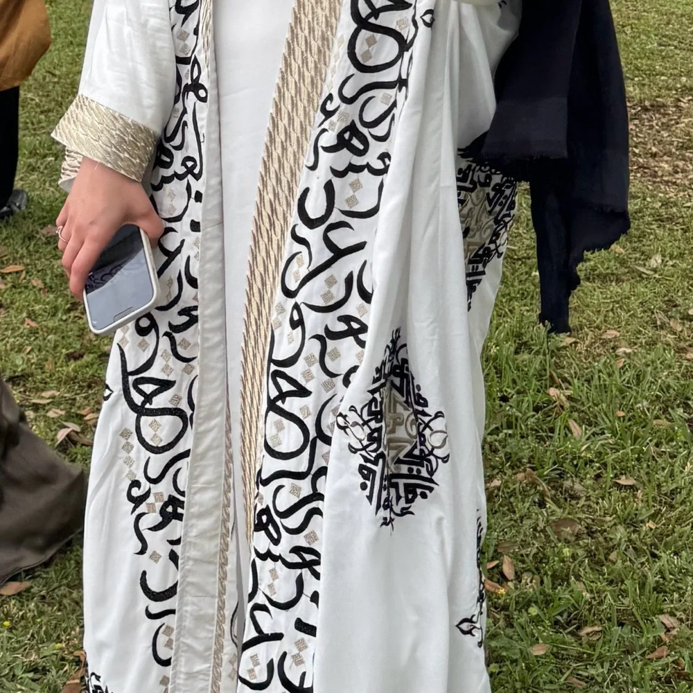 White and Black Embroidered Kaftan/Abaya - Picture 2 of 5